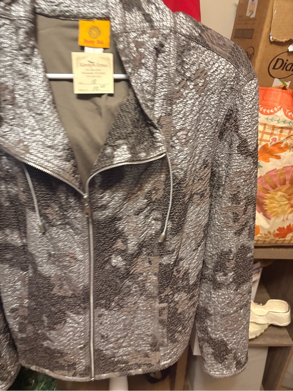 Ruby Rd. Gray Patterned Lightweight Bomber Jacket - Picture 4 of 10
